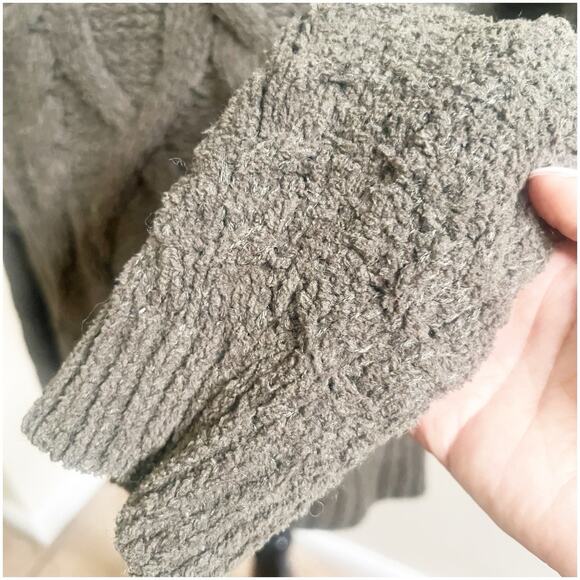 Anthropologie Sleeping On Snow Cable Knit Sweater Dolman Sleeve Olive Green Med - Picture 10 of 11